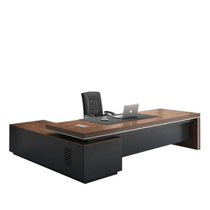 Combinación de escritorio y silla ejecutiva modular de madera moderna con armario lateral y librería - Product Image 1