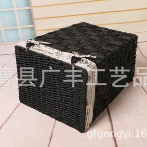 Woven <b>Storage</b> Baskets <b>With</b> Lids Black Household <b>Stool</b> Ottoman For Home Use - Product Image 4