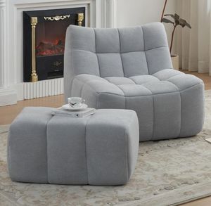 <span class=keywords><strong>โซฟา</strong></span>บีนแบ็กแบบปรับเปลี่ยนได้ 1 ที่นั่ง พร้อมออตโตมัน - เก้าอี้พักผ่อนแสนสบายสำหรับห้องนั่งเล่น ห้องนอนในอพาร์ตเมนต์ - Product Image 1