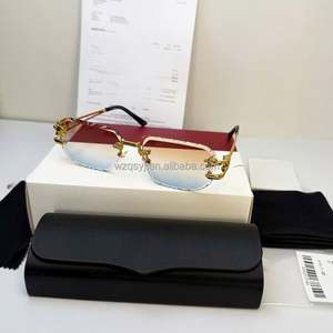 Gafas de Sol de Diseñador Sin Montura con Logotipo, con Estuche, Unisex, Corte de Diamante, UV400, Gafas de Sol de Lujo - Product Image 2