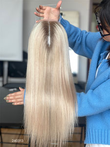 Cabello Remy recto de seda rubia 4*4 hecho a medida, parte delantera de encaje, línea de cabello prearrancada para mujeres con Base de seda Natural - Product Image 2