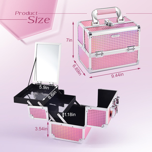 2 Trays <b>Makeup</b> Organizer Box with Mirror Portable Travel Cosmetic Suitcase for Nail Craft Beauty Tools Durable Jewelry <b>Case</b> - Product Image 6
