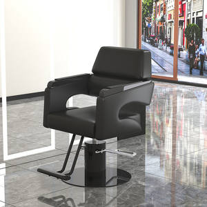 Chaise de salon de coiffure avec levage, rotation, accoudoirs et repose-pieds en acier inoxydable, base ronde - Product Image 1