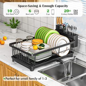 Égouttoir à vaisselle métallique de comptoir, design moderne et écologique, organisateur de vaisselle peu encombrant, porte-ustensiles amovible, rangement pour assiettes - Product Image 3