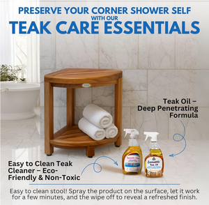 كرسي استحمام صغير من خشب الساج الصلب للزاوية، مسند للقدمين، مقعد حمام خشبي متين سهل التجميع - Product Image 4