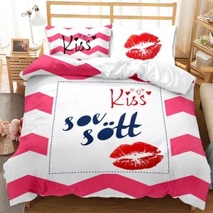 Juego de edredón con estampado digital 3D de labios rojos de regalo de San Valentín Juego de funda nórdica cómodo y suave - Product Image 5