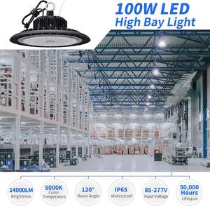 Almacén de luz de bahía alta Led comercial 5000K 100W 150W 200W Disipación de calor 85-277vac Luz de bahía alta plana para pádel - Product Image 3