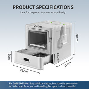 Grande litière pour chat en acier inoxydable entièrement fermée, pliable, type tiroir, facile à nettoyer, toilette spacieuse pour chats de grande taille - Product Image 2
