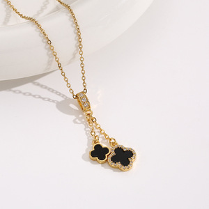 Materiale in acciaio inossidabile ipoallergenico minimalista <span class=keywords><strong>quadrifoglio</strong></span> squisito regolabile moda ciondoli collane per le donne - Product Image 3