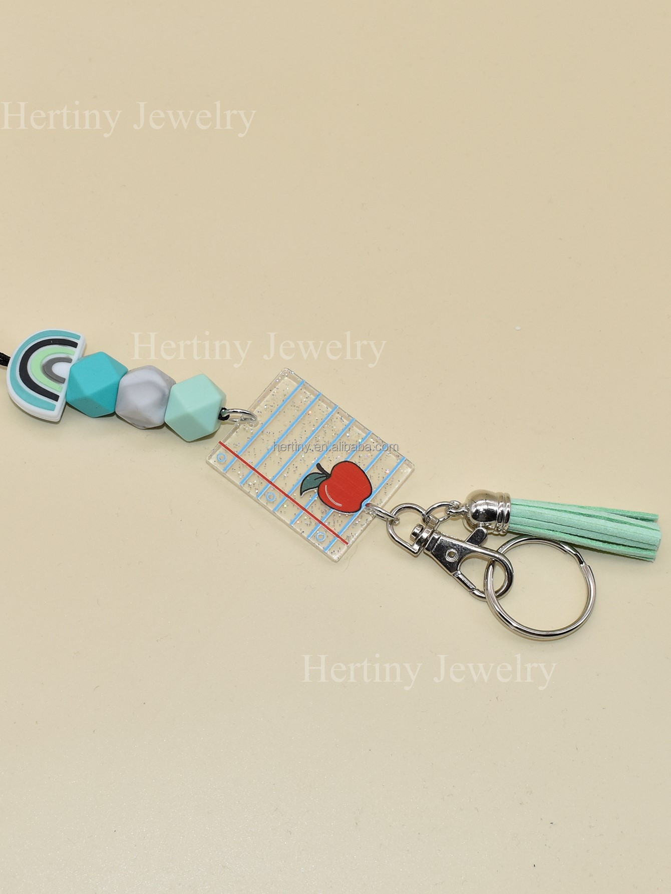Custom Colorful Tassel Acrylic Disc Silicone Beads Breakaway Lanyard Teacher Lanyard Keychain Image 2