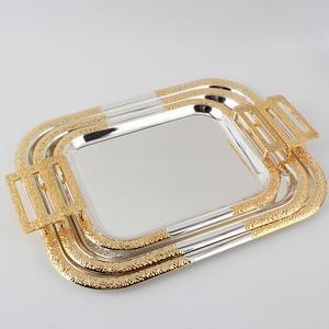 Bandeja de Servicio de Metal Dorado para Restaurante de Hotel para Catering, Bandeja de Servicio de Metal Dorado con Asa - Product Image 2