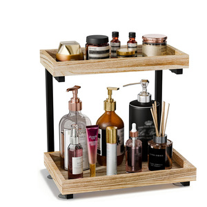 Double Layer Wooden Iron Storage Rack 50X30CM Durable Freestanding Bathroom Shelf For Cosmetics Toiletries Organization - Product Image 5