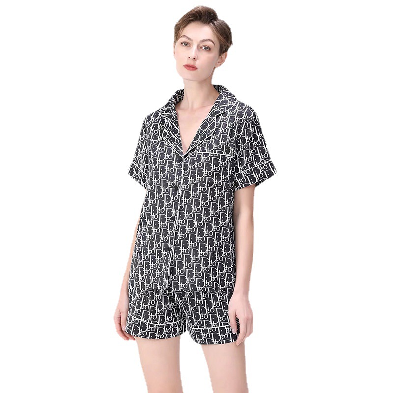Летняя одежда для сна с коротким рукавом рубашки и шорты Повседневный однотонный Атласный пижамный комплект для женщин из искусственного шелка атласная пижама Женская домашняя одежда