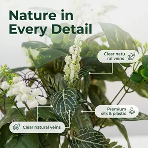 リアルな人工緑のブッシュ、白い花、フェイクポトス、シダの葉、プラスチック製の手作りの長い茎、家庭用、結婚式、イースターに最適 - Product Image 4
