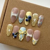 Uñas Acrílicas Francesas Hechas a Mano de Alta Calidad, Cobertura Completa, Forma Almendrada, Puntas Cuadradas Largas, Estilo Stiletto, Color Degradado, Efecto Gota de Lluvia