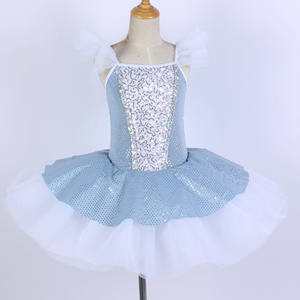 Falda de tutú de Ballet de lentejuelas brillantes azules, Ropa de baile de niña encantadora, traje de baile de tricota blanca - Product Image 1