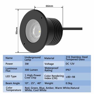 Luz Decorativa para Jardín, Empotrable en Suelo, IP67, Acero Inoxidable 316, Vidrio Templado, DC12V, Personalizable - Product Image 4