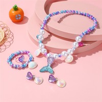 Collier, bracelet, bague et boucles d'oreilles sirène en plastique multicolores pour enfants, toutes saisons, déguisement d'Halloween, jeu d'imitation, cadeaux d'anniversaire