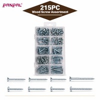 Assortiment de vis à bois 215 pièces, kit de vis à bois en acier au carbone galvanisé, boîte de rangement en plastique pour travaux de réparation de meubles et de menuiserie