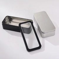 Boîte en métal rectangulaire noire vide avec couvercle de fenêtre transparent de qualité supérieure