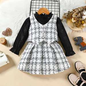 Conjunto de Dos Piezas de Ropa Infantil para Niña, Estilo Europeo, Elegante Vestido de Princesa con Flores para Cumpleaños de Otoño - Product Image 3