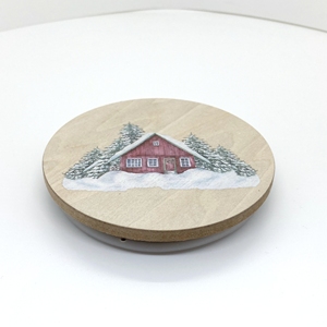 Nouveau couvercle de bougie personnalisé en verre, style artisanal rustique, décor ferme peint, pour la fête des fêtes, avec support en bois, pour le rangement et la création DIY - Product Image 3