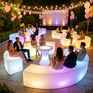 Juego de Muebles para Cafetería y Restaurante, Lujoso Juego de Comedor <span class=keywords><strong>con</strong></span> Iluminación LED, Asientos de Plástico, Sofá, Mesa y Sillas para Restaurante - Product Image 4