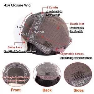 Perruque brésilienne naturelle courte, <span class=keywords><strong>cheveux</strong></span> bouclés, 4x4, pour femmes africaines, bon marché, <span class=keywords><strong>2022</strong></span> de densité, avec closure, vente en gros - Product Image 3