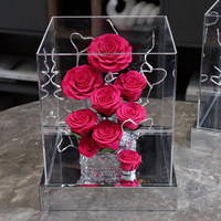 Boîte à roses éternelles en acrylique avec base miroir Glacier, centre de table fleur éternelle, branches argentées, cadeau fait main pour la Fête des Mères