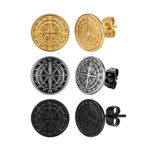 Bijoux personnalisés Hip Hop, cadeau pour homme, breloque, acier inoxydable plaqué or, boucles d'oreilles boussole, résistantes à l'eau - Product Image 2