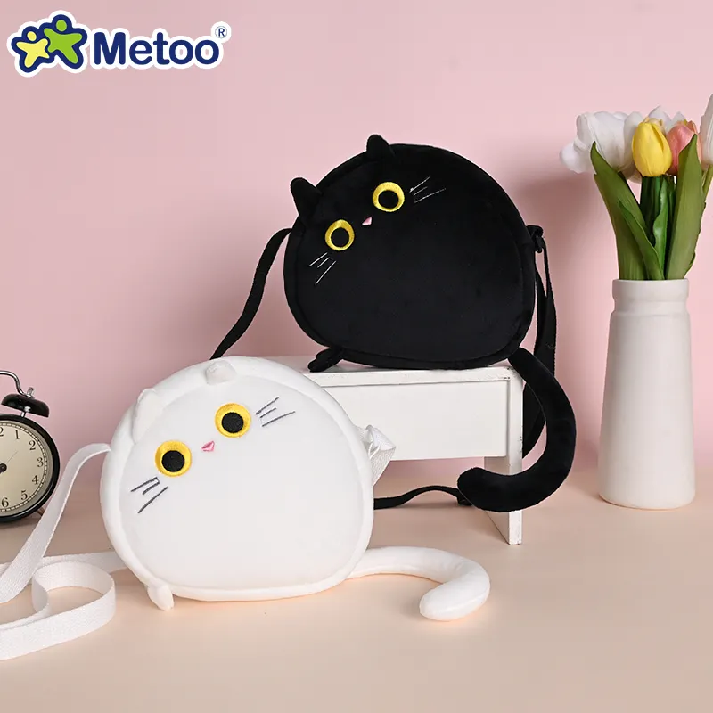 Metoo Kawaii Black Cat Kids' Shoulder Bags Plush Cute Messenger Bag Light Small Ladies Shoulder Bag Shapes like Cat