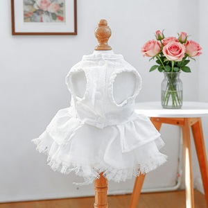 Vestido para mascotas para perros y gatos, falda tutú con lazo de guinga blanca, traje de poliéster para las cuatro estaciones - Product Image 2