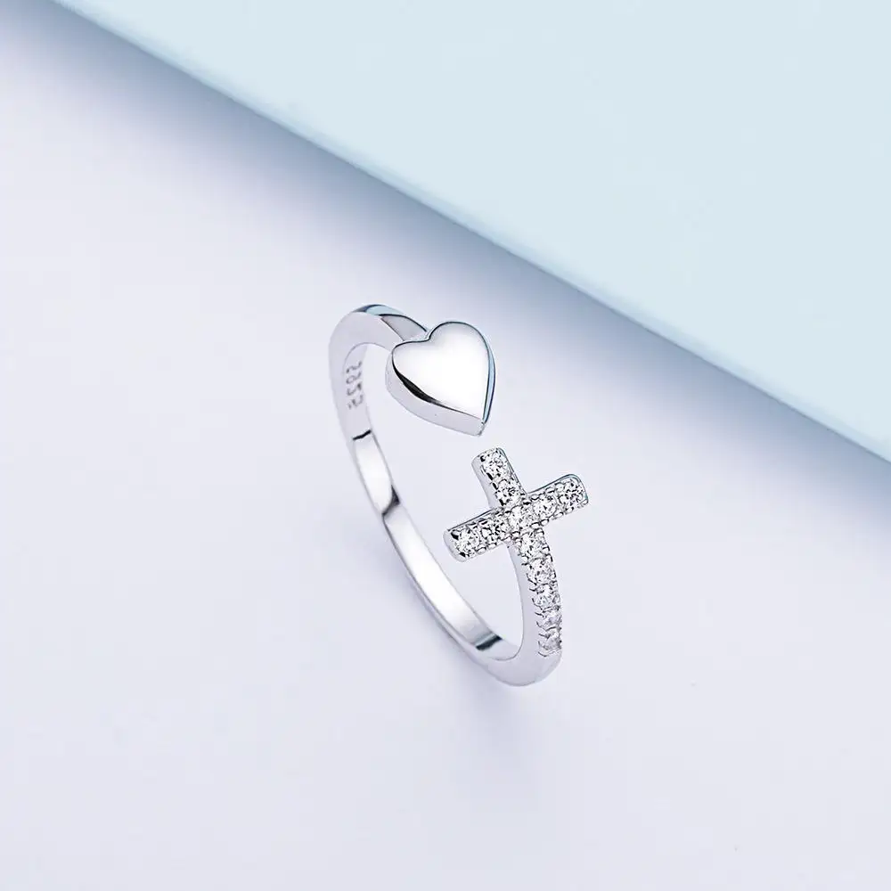 Wholesale Platinum Plated Women Christian Cross Wedding Ring 925 Sterling Siver Rings
