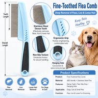 Peigne de toilettage à dents fines en acier inoxydable pour éliminer les puces, les nœuds et les taches de larmes, avec poignée en caoutchouc antidérapante pour chiens et chats