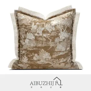 AIBUZHIJIA Chinese High-Precision Yarn-Dyed Jacquard Cushion Cover Luxury High End Decorative Throw Pillow Cover