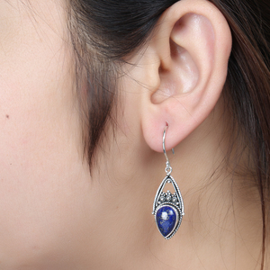 Handmade 925 Sterling <b>Silver</b> Lapis Earrings Dazzling Lapis Stone Earring for Weddings and Parties Gift - Product Image 3
