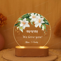 Veilleuse à fleurs en acrylique personnalisée Veilleuse LED personnalisée pour maman Fête des mères Lampe Cadeau