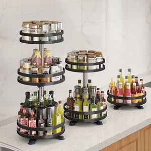 360 Rotating Spice Rack Kitchen Seasoning Standing Storage Shelf Organizer Carbon Steel Spice Can Storage