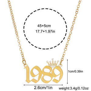 สร้อยคอสแตนเลสชุบทอง 18K จี้รูปมงกุฎ หมายเลข 1983 สร้อยคอแบบคลาวิเคิลสำหรับผู้หญิง เครื่องประดับสำหรับวันครบรอบ - Product Image 4