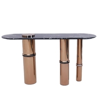 Table console personnalisable de luxe moderne minimaliste en acier inoxydable et marbre naturel, finition or rose, artistique, pour salon et chambre