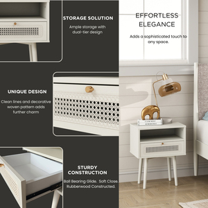 Mesa de Noche Feeney de Dos Niveles, Color Blanco Crema, con Cajón y Estante Abierto para Dormitorio - Product Image 3