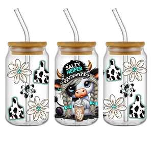 Salty Heifer Highland Cows Uv Dtf Cup Wraps Transferencias Pegatinas personalizadas Impermeable Afirmación Uv Dtf Cup Wrap Transferencias - Product Image 1