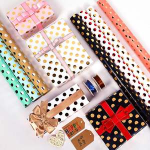 Venta al por mayor 80g recubierto de silicona Virgen cumpleaños Punto oro arte papel 43*300cm lujo personalizado regalo papel rollo - Product Image 2