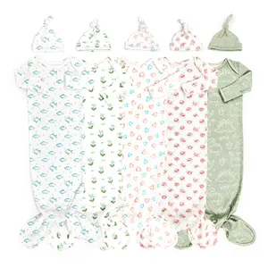 Nuovo arrivo girocollo Baby Sleeper abiti personalizzati Baby Knot abiti organici manica lunga Baby Flower Gown Knot