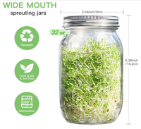 2 bocaux en verre de qualité alimentaire à large ouverture, résistants au congélateur, avec couvercles de germination en acier inoxydable 316