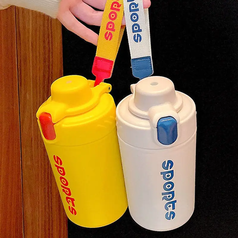 400 ml einfache edelstahl-isolierte wasserflasche sport-thermosflasche tragbarer seilbecher becher mit strohhalm großhandel