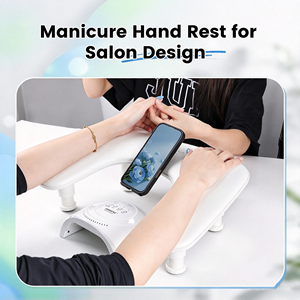 Repose-bras en forme de U réglable pour manucure, coussin pour les mains pour salon de manucure avec support pour téléphone, surface antidérapante et douce - Product Image 2