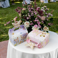 Boîte en Papier Papillon Floral Rose et Violet avec Poignée pour Cadeaux de Fête, Emballage Gourmandises Thème Papillon