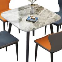 Table à manger carrée moderne et simple de luxe naturel bleu avec pieds en métal - Meuble de salle à manger pour plusieurs personnes