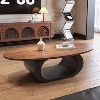 Table à thé ovale en bois massif de style chinois ancien, couleur noyer, design minimaliste, pour salon, ambiance haut de gamme, maison de location